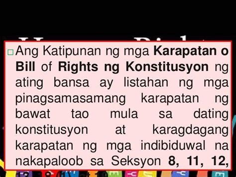 katipunan ng mga karapatan o bill of rights ng konstitusyon|Katipunan ng Mga Karapatan: Bill of Rights in Tagalog.